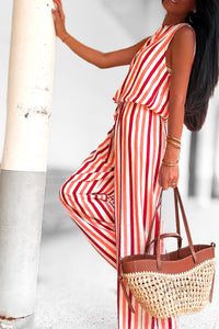 Ensemble pantalon rayé saumon & rouge