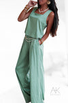 Pantalon fluide vert d'eau à pinces