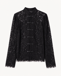 Blouse noire dentelle à attaches chinoises