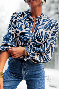 Chemise fluide à imprimé feuillage bleu marine