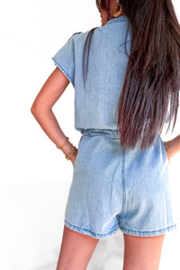 Combishort en jean léger bleu denim