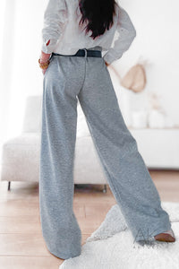Pantalon large gris ceinturé