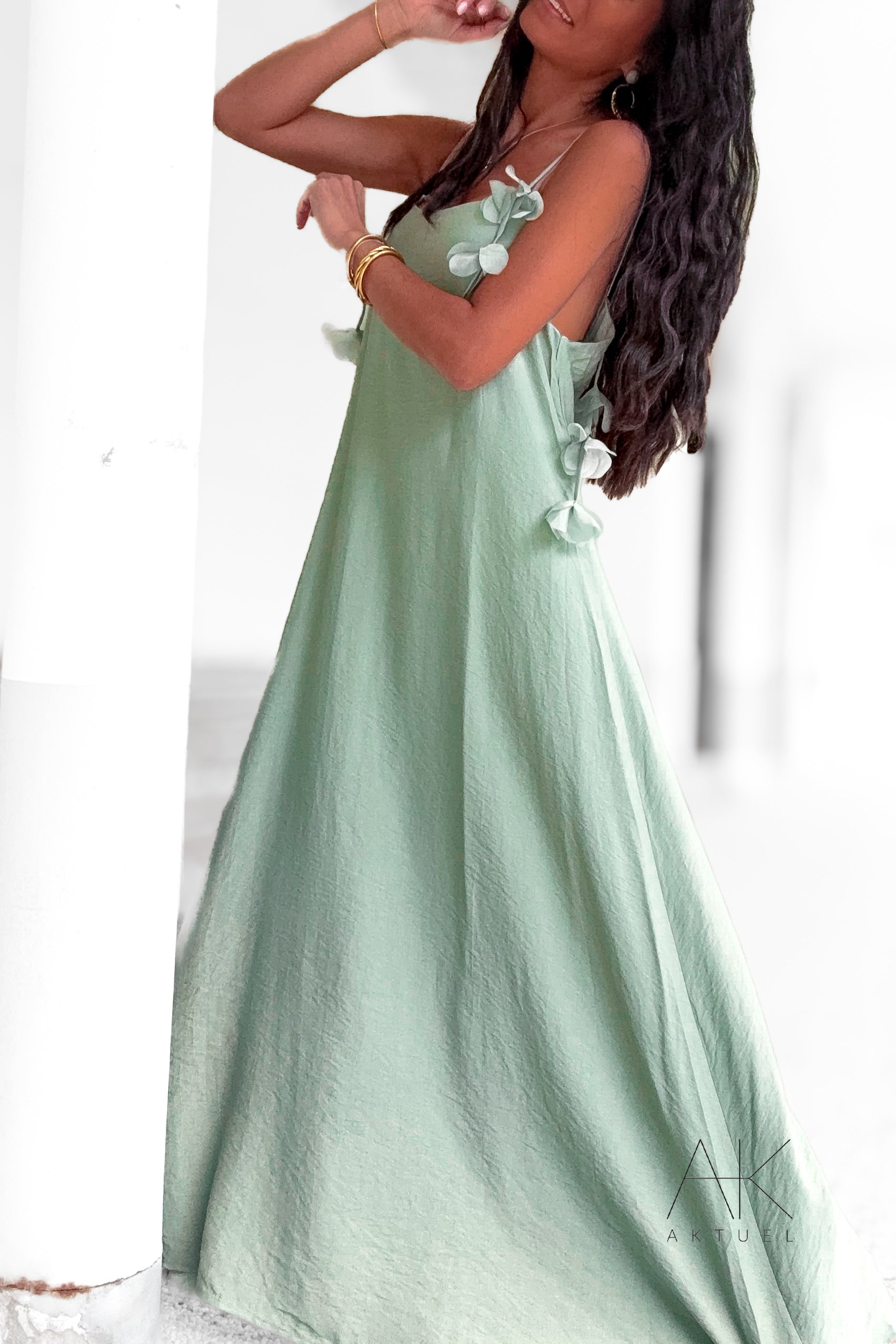 Robe Longue Fleurie Sauge