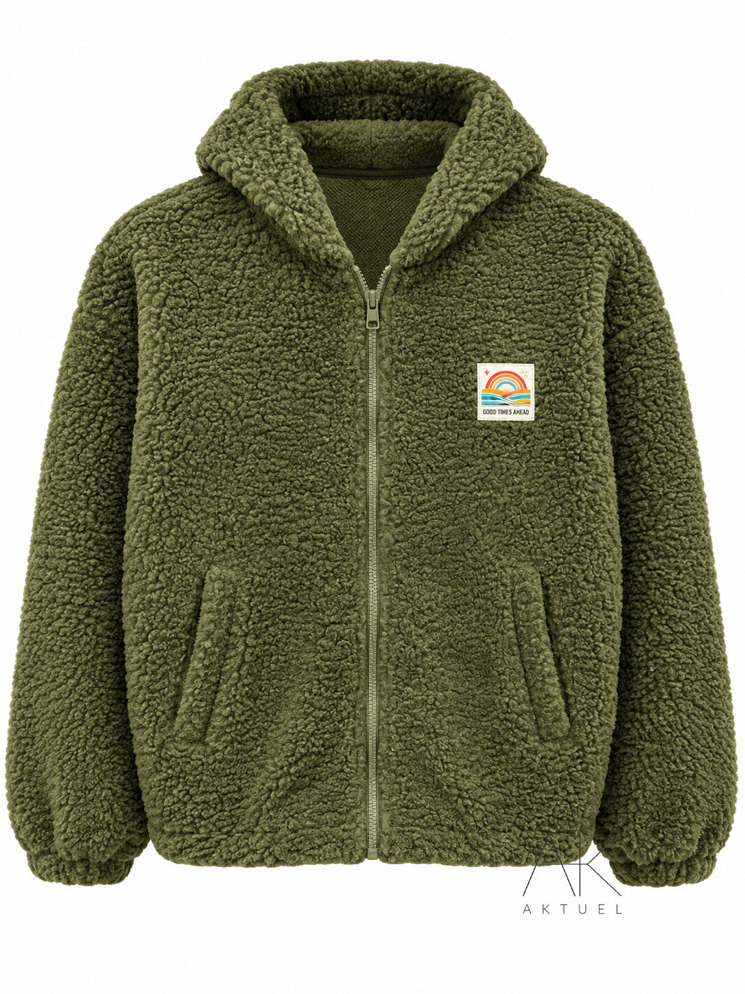 Veste Polaire moutonnée à capuche zippée kaki