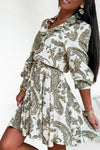 Robe courte à imprimée cachemire kaki