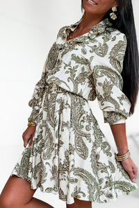 Robe courte à imprimée cachemire kaki