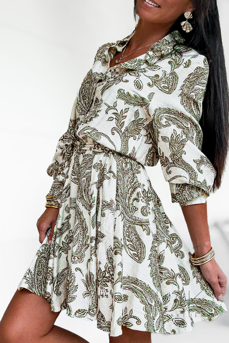 Robe courte à imprimée cachemire kaki