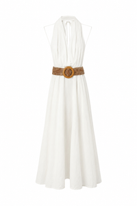 Robe longue dos nu blanche ceinture tressée