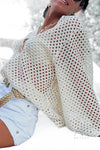 Blouse ajouré en maille broche soleil beige