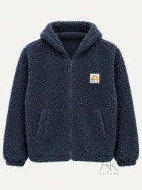 Veste Polaire moutonnée à capuche zippée bleu marine