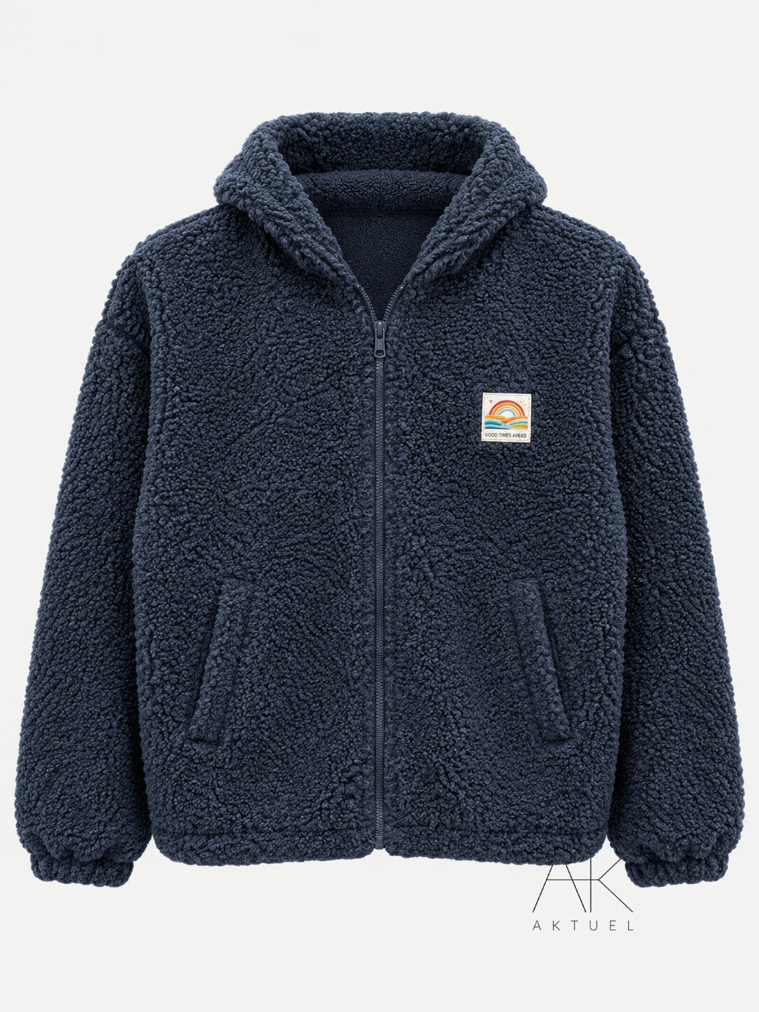 Veste Polaire moutonnée à capuche zippée bleu marine
