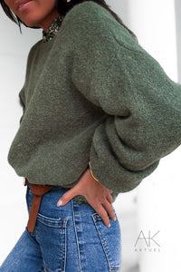 Pull en maille kaki baby alpaga col rond