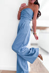 Combinaison bustier fluide en bleu denim
