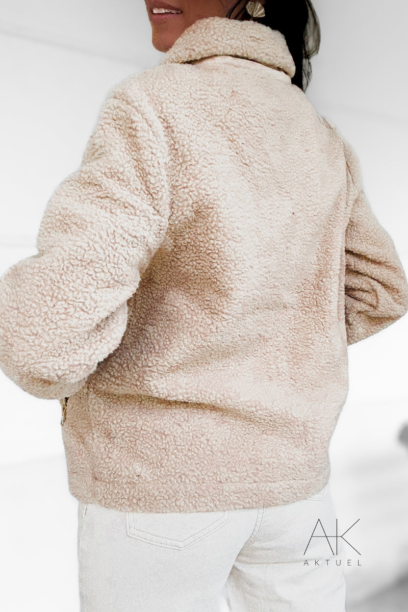 Veste sherpa zippée beige