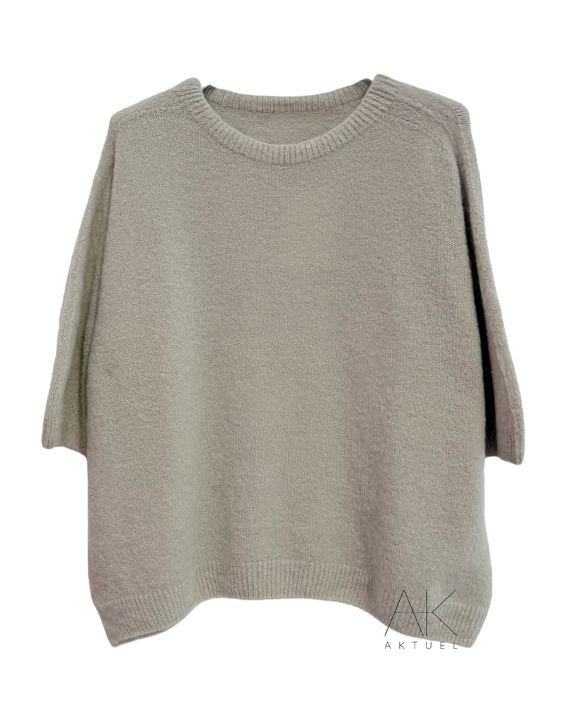 Pull beige alpaga à manches courtes