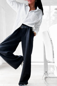 Pantalon large jogging noir ceinturé