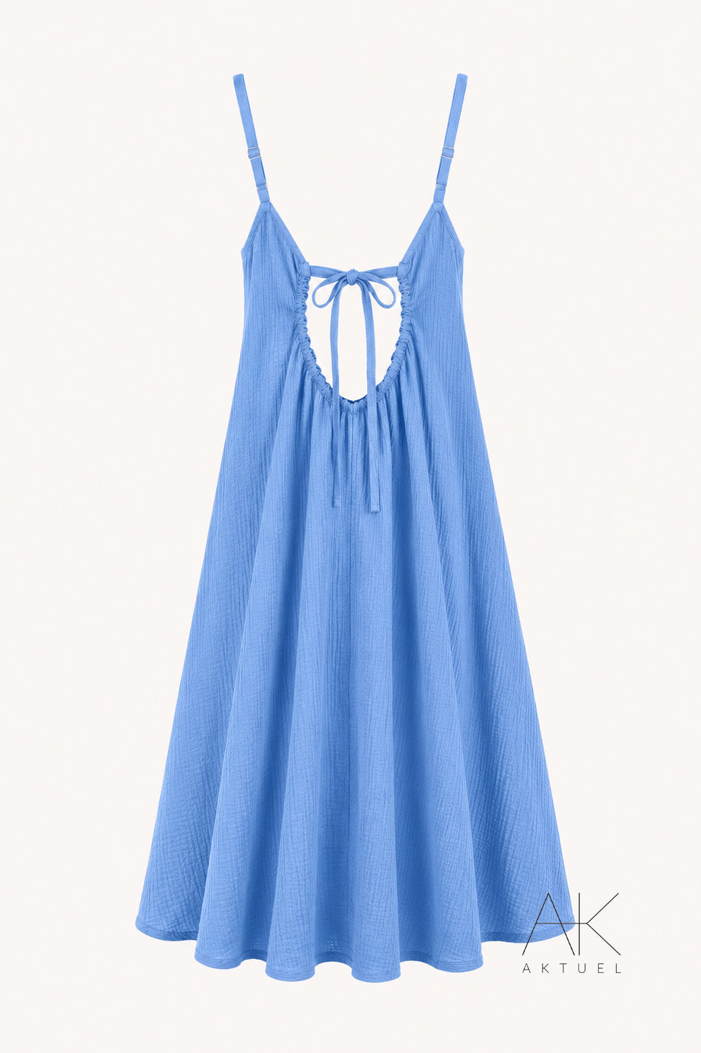 Robe longue dos nu en gaze de coton bleu clair