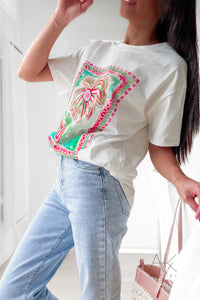 T-shirt blanc imprimé palmier