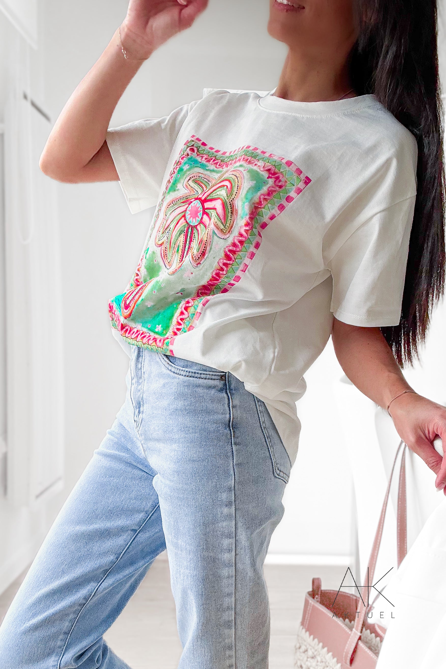 T-shirt blanc imprimé palmier