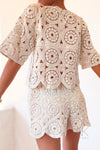 Top manches courtes en crochet beige