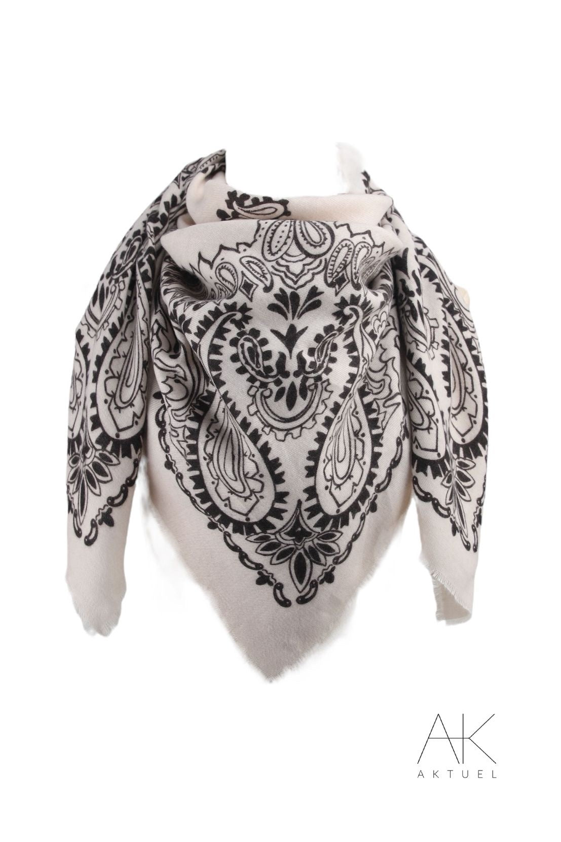 Foulard en laine à motifs cachemire écrue