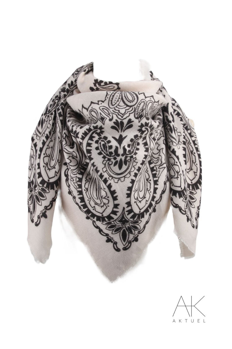 Foulard en laine à motifs cachemire écrue