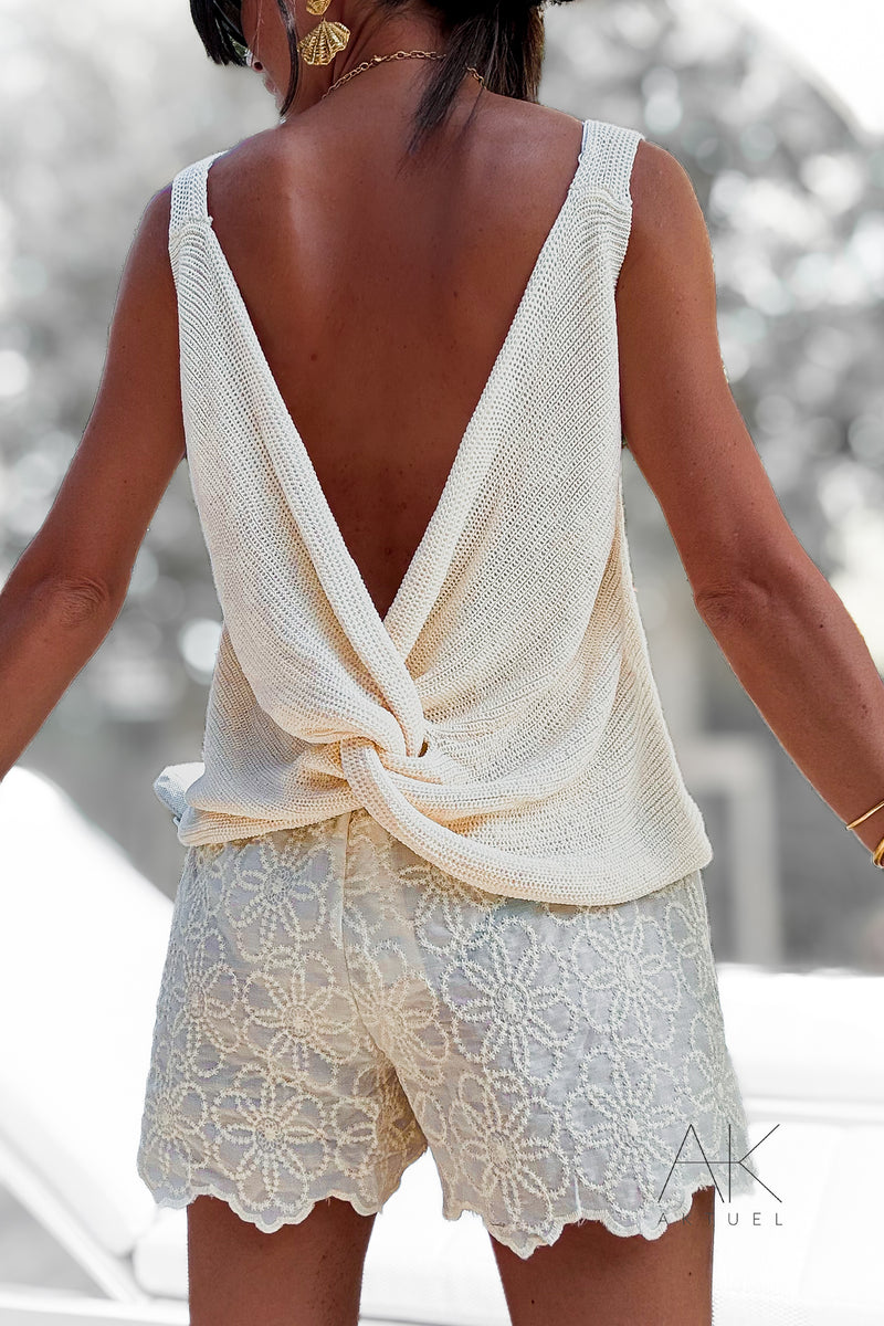 Top en maille dos twisté blanc