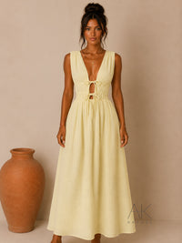 Robe longue gaze de coton jaune pastel