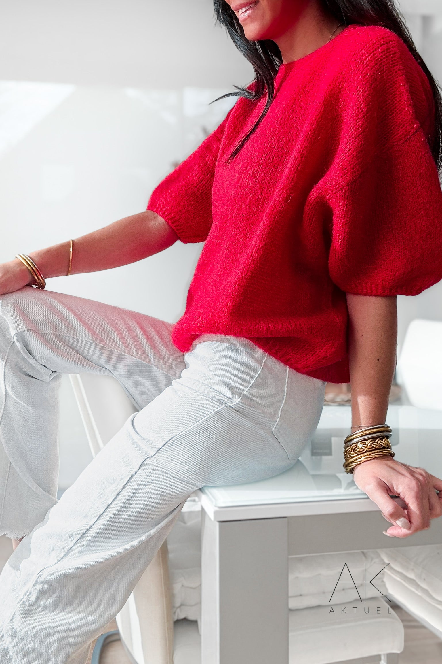 Pull à manches courtes rouge