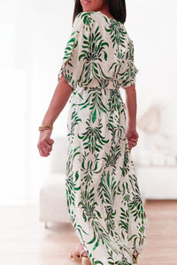 Robe longue imprimée verte et écru