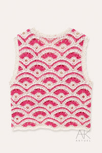 Top crochet ajouré rose