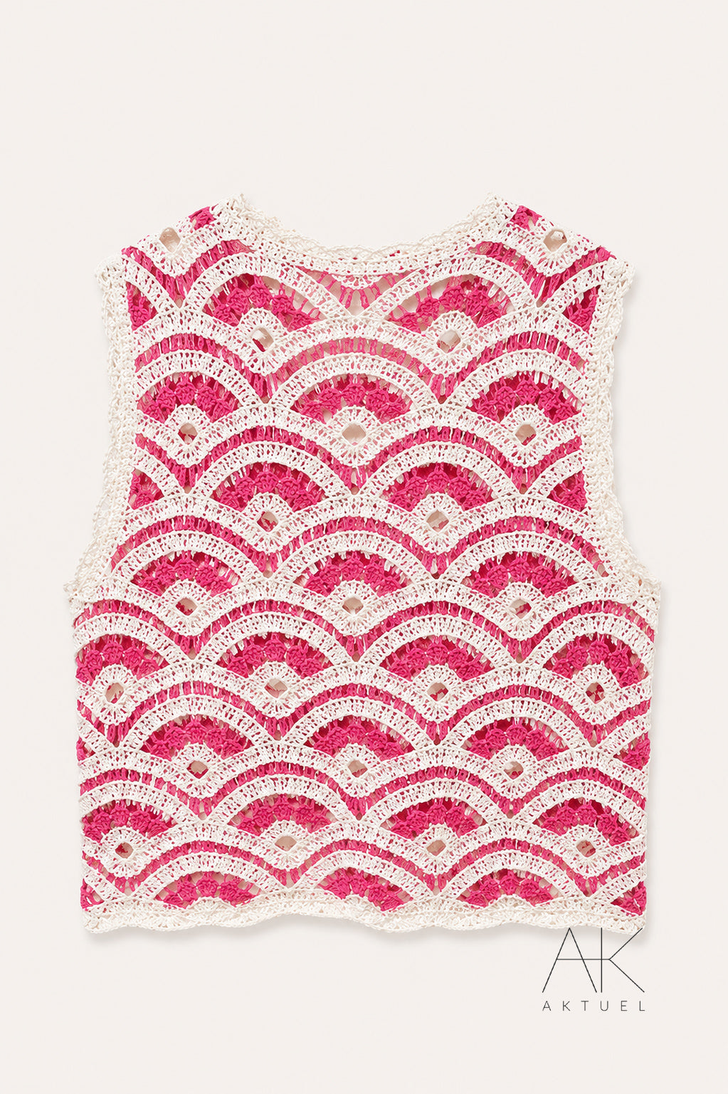 Top crochet ajouré rose