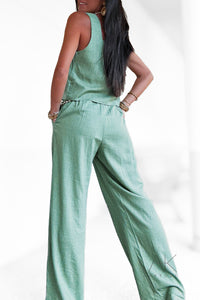 Pantalon fluide vert d'eau à pinces