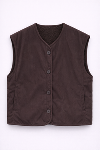 Veste réversible sans manches en velours & sherpa chocolat