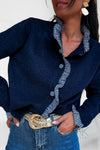 Gilet bleu marine à finition imprimé carreaux