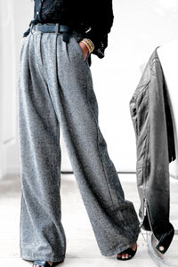 Pantalon chiné noir ceinturé