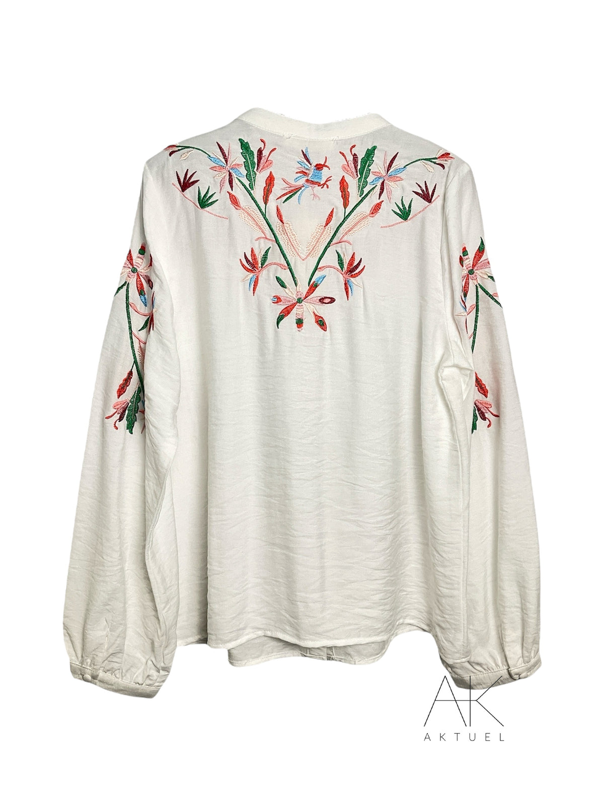 Chemise brodée blanc et multicolore