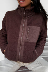 Veste sherpa zippée chocolat