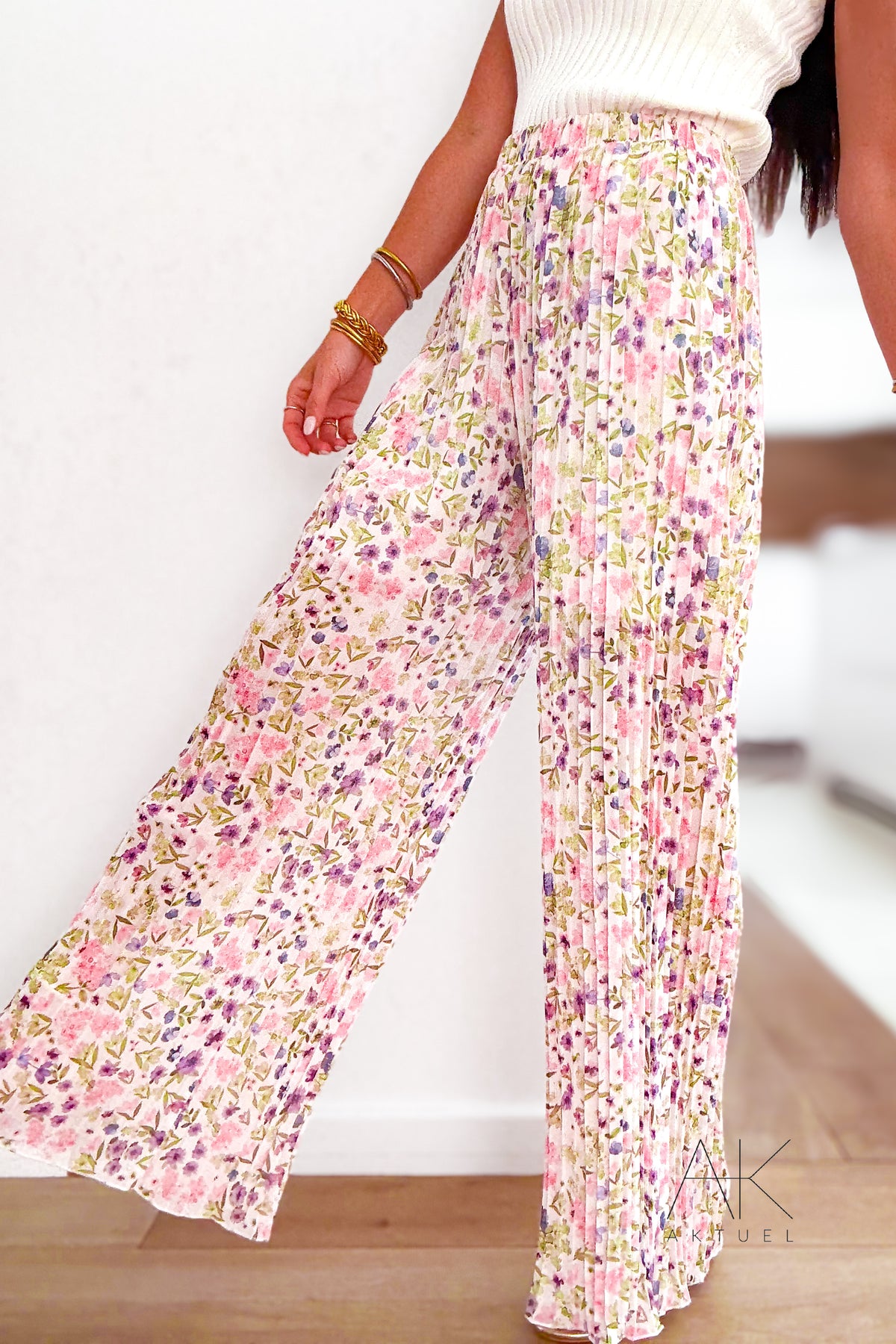 Pantalon plissé fleuri