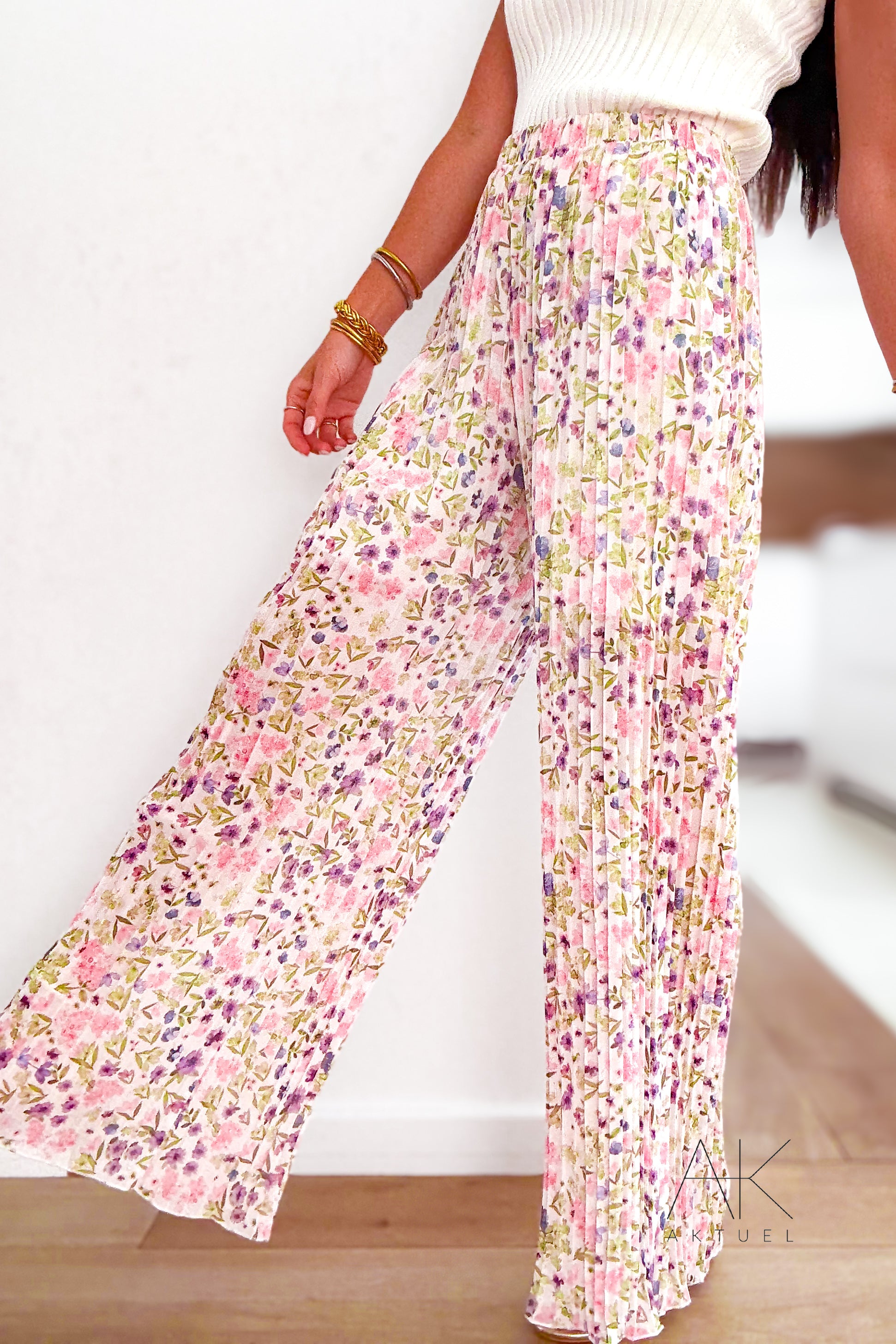 Pantalon plissé fleuri