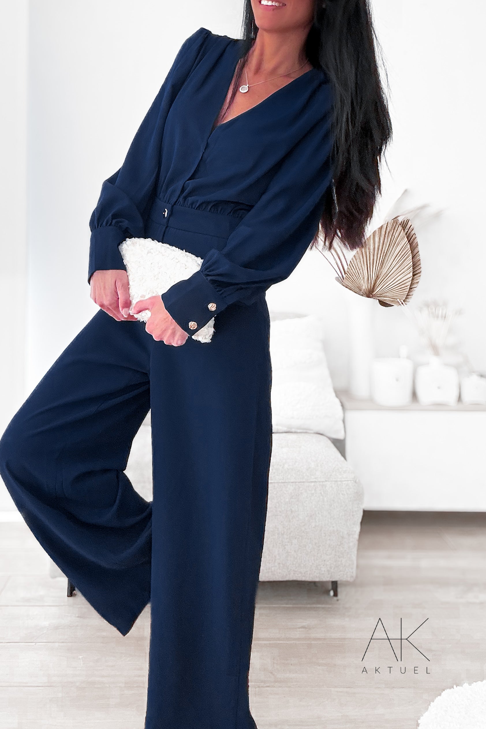 Combinaison pantalon fluide bleu marine