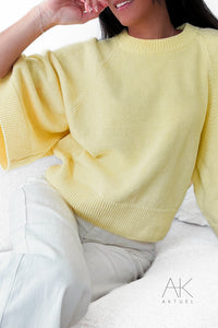 Pull manches 3/4 jaune pastel