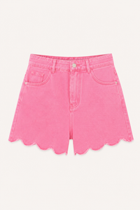 Short en jean rose finition festonnée