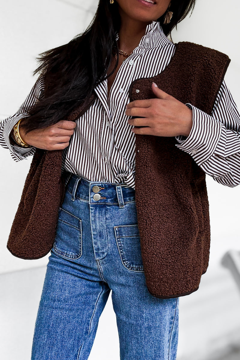 Gilet sans manches en sherpa chocolat