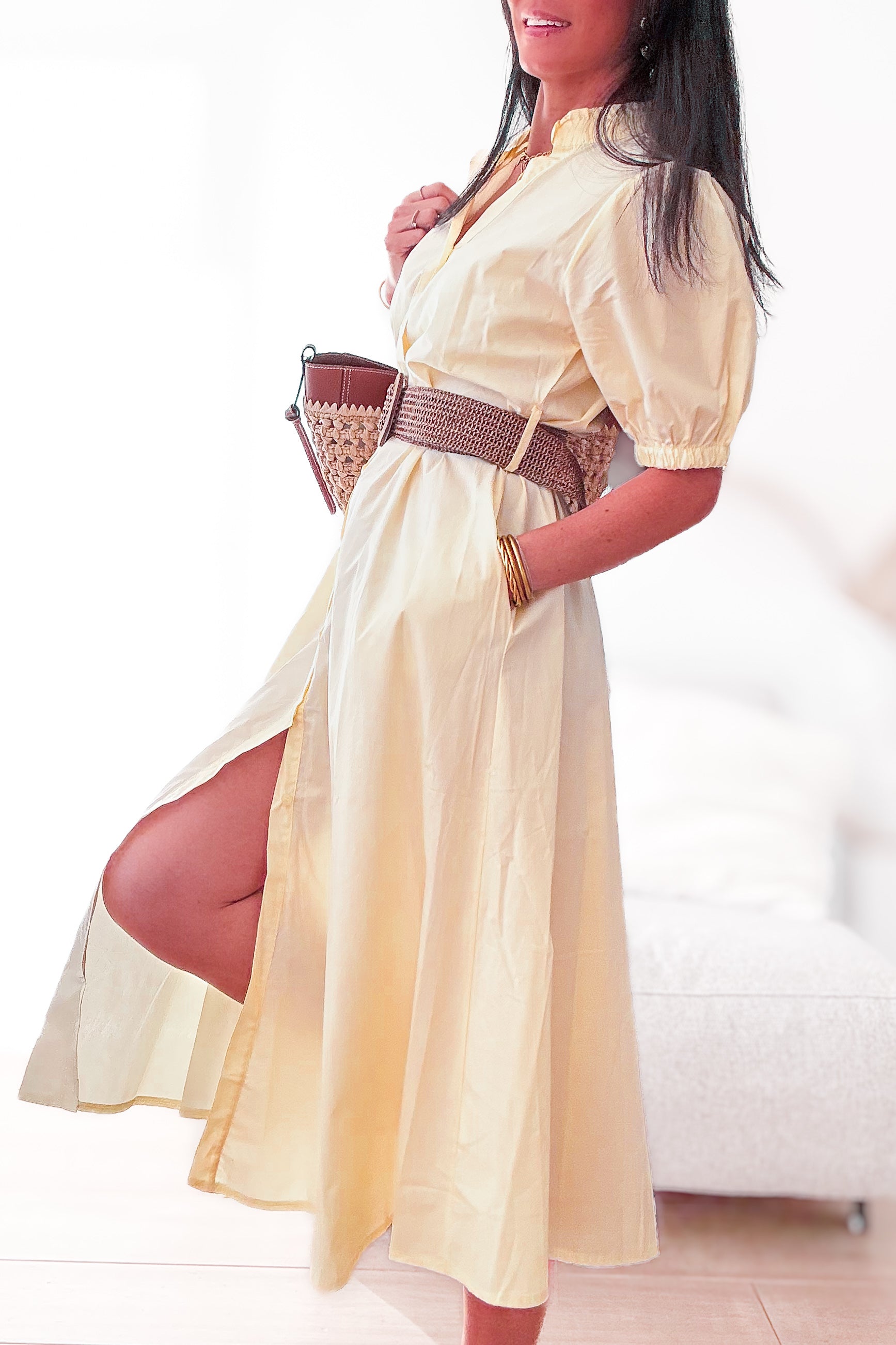 Robe midi jaune pastel