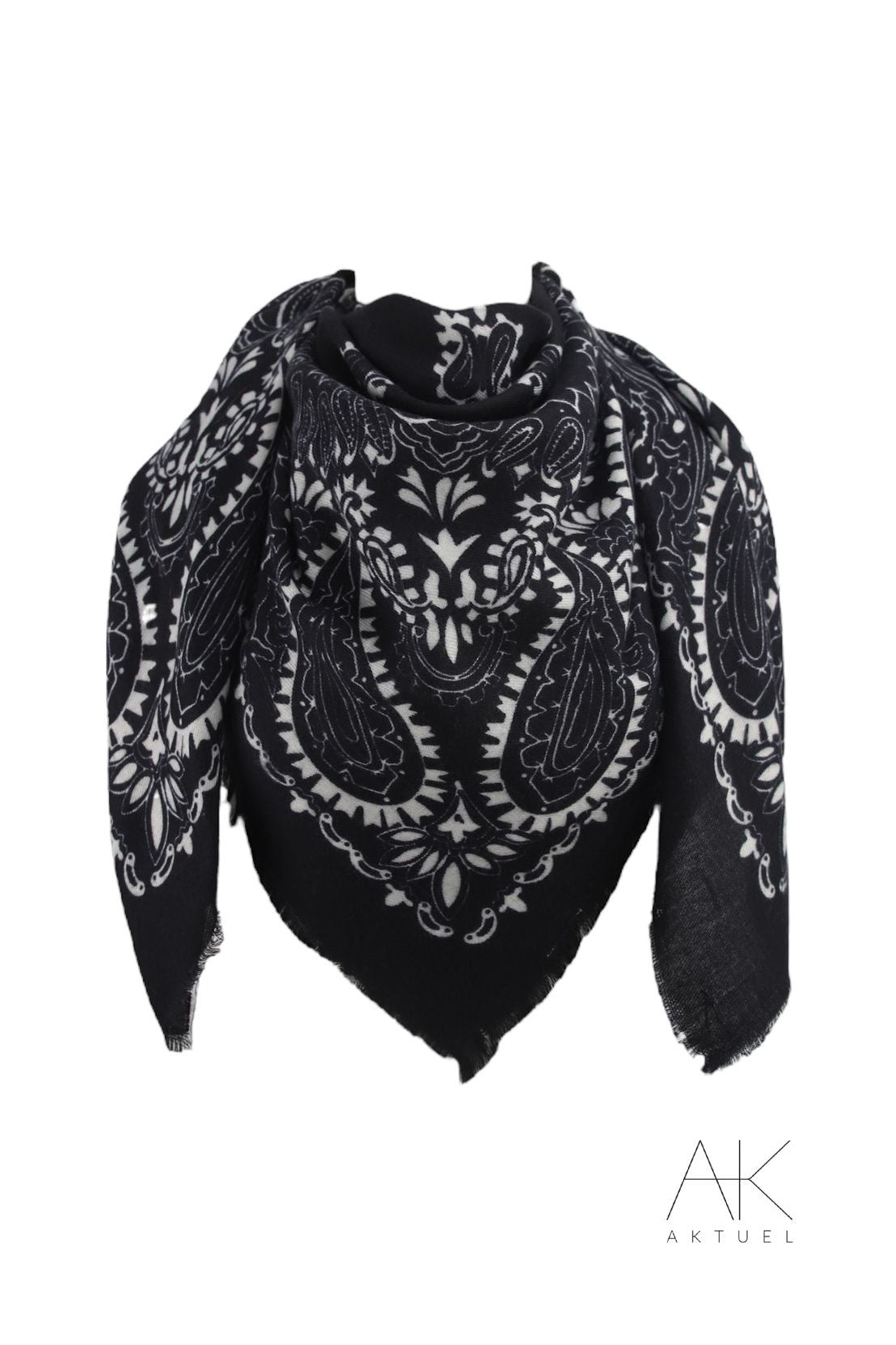 Foulard en laine à motifs cachemire noir