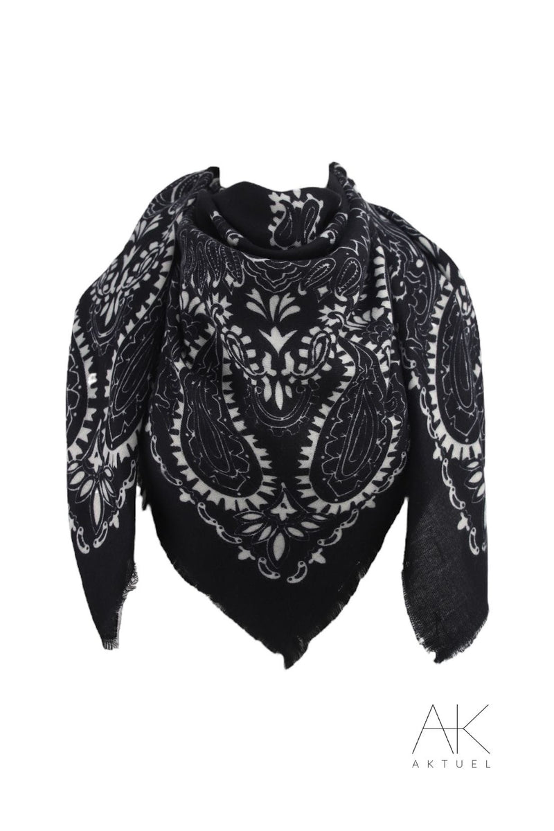 Foulard en laine à motifs cachemire noir