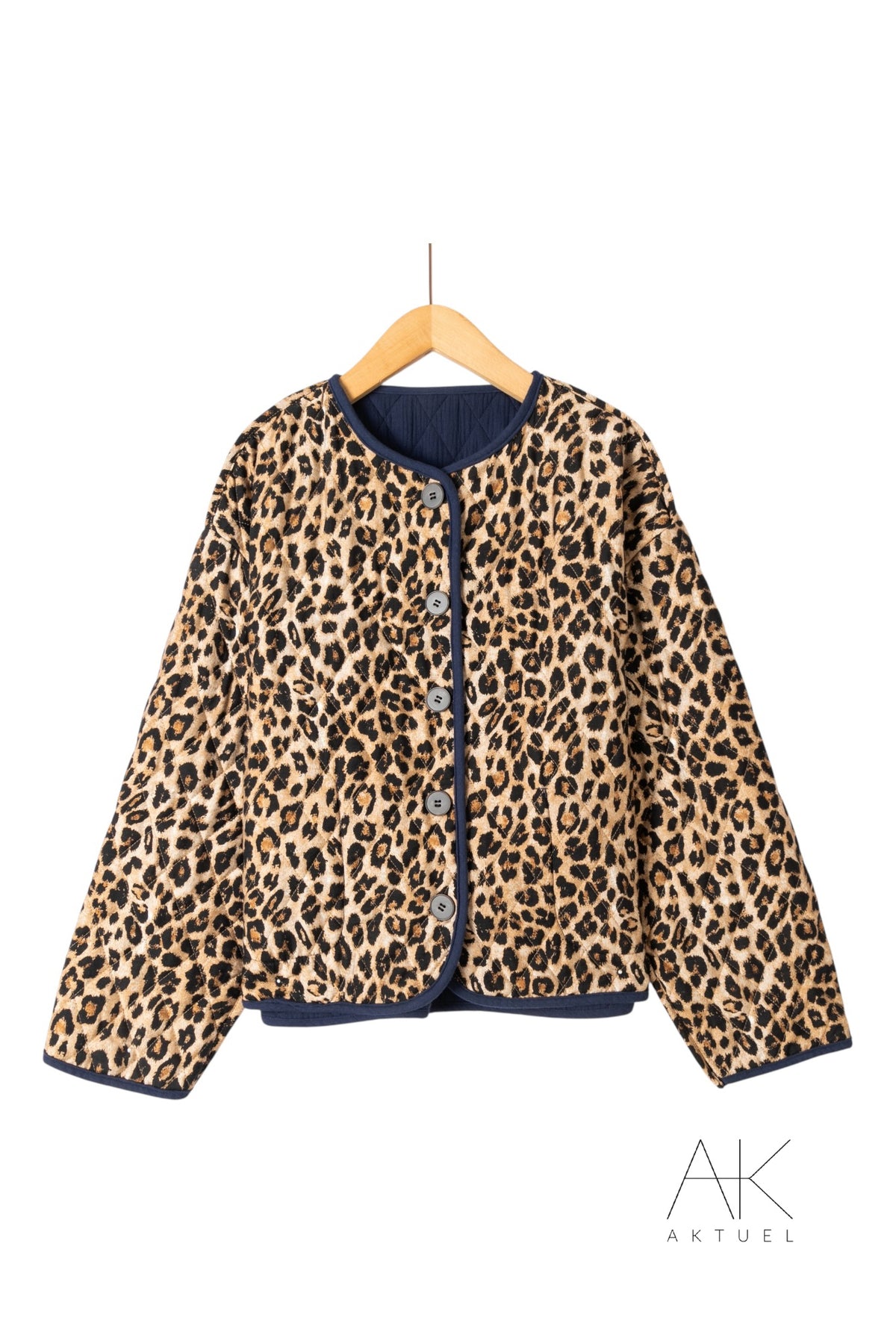 Veste matelassée bleu marine réversible léopard