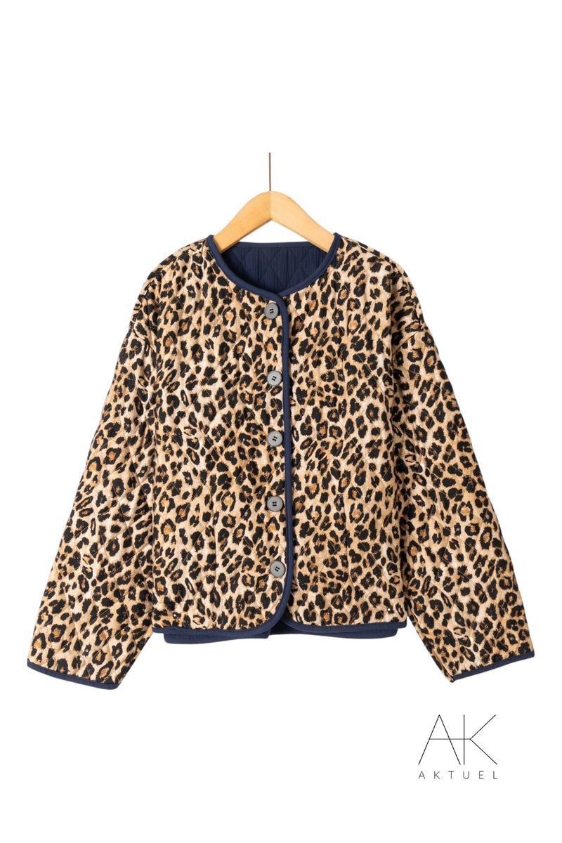 Veste matelassée bleu marine réversible léopard