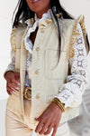 Gilet denim beige à volants